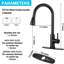 Robinet de cuisine noir avec douchette rétractable à poignée simple et robinet tactile avec surfaces tactiles en acier inoxydable-130722521