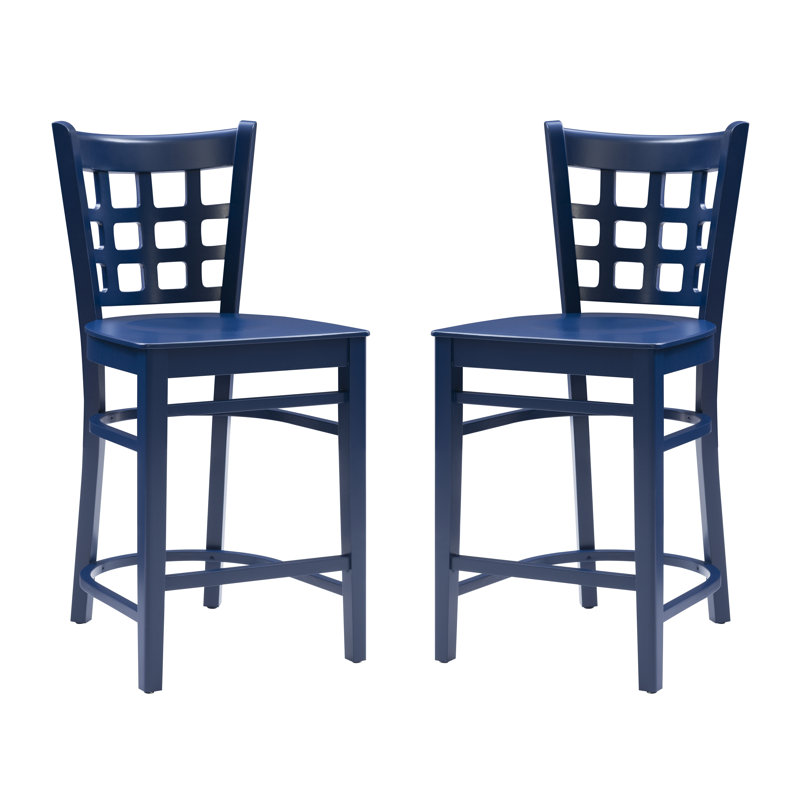 Arzella Fully Assembled Commercial Grade Navy Solid Beech Wood Counter Stool (Set of 2), Blue