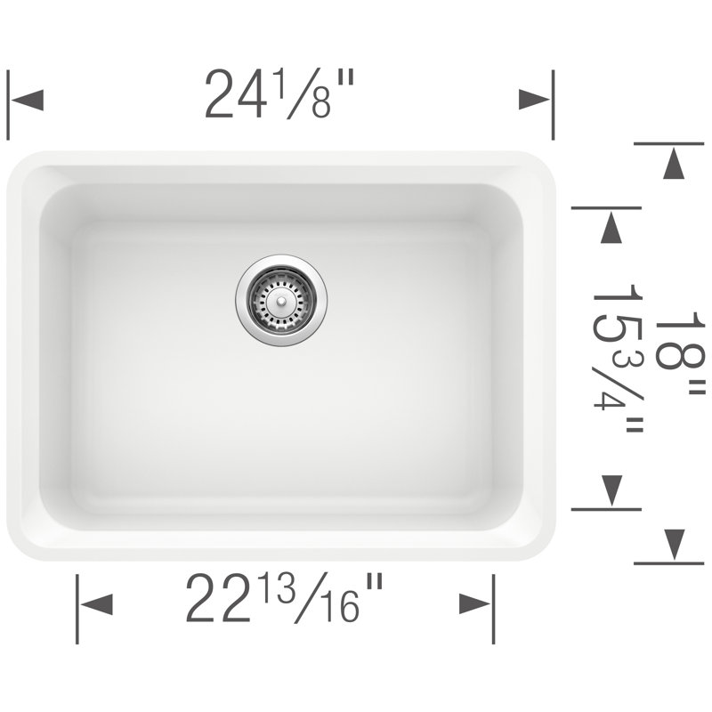 Évier de cuisine en granite avec crépine L 24 po x l 18 po Vision, Blanc