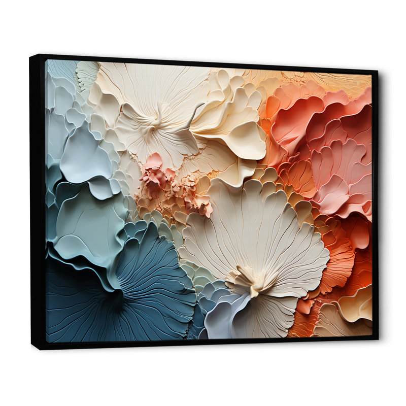 «Beige and Orange Custards Collage II», art mural abstrait pour le salon, Cadre flottant noir, L 40 po x H 30 po x P 1,5 po