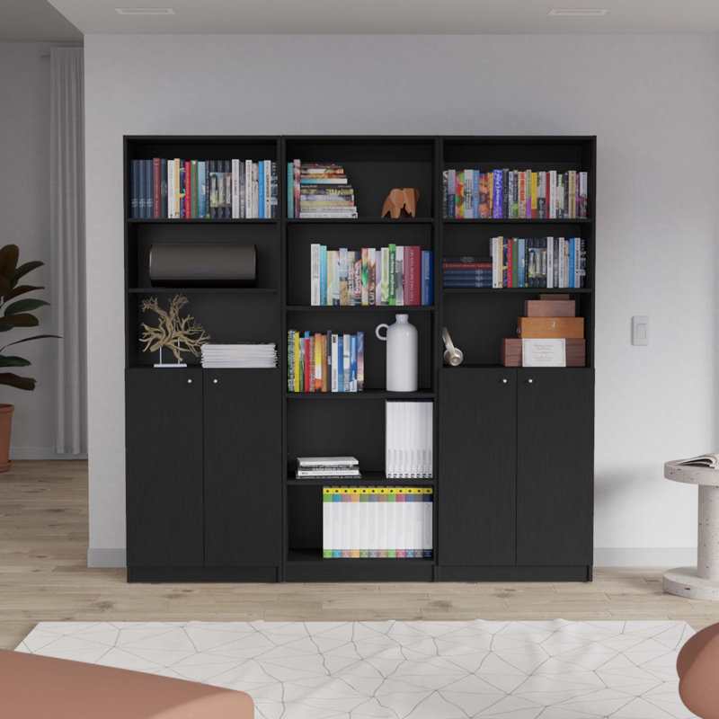 Britnai Storage Bookcase, (11 Shelves) 71.1"H x 67.1"W x 11.7"D, Black