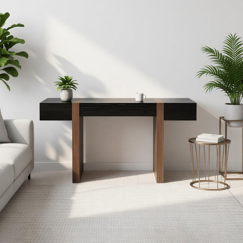 Table d'entrée noire de style zen rétro, H 31,50 po x l 55,11 po x P 13,77 po