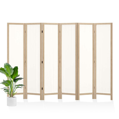 6-Panel Washable Fabric Room Divider, Wood Color Frame