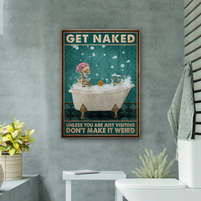 Un canard squelette et caoutchouc - Toile nue tendue avec châssis - Illustration de salle de bain et de lessive, vert, bleu et blanc, décor de salle de bain