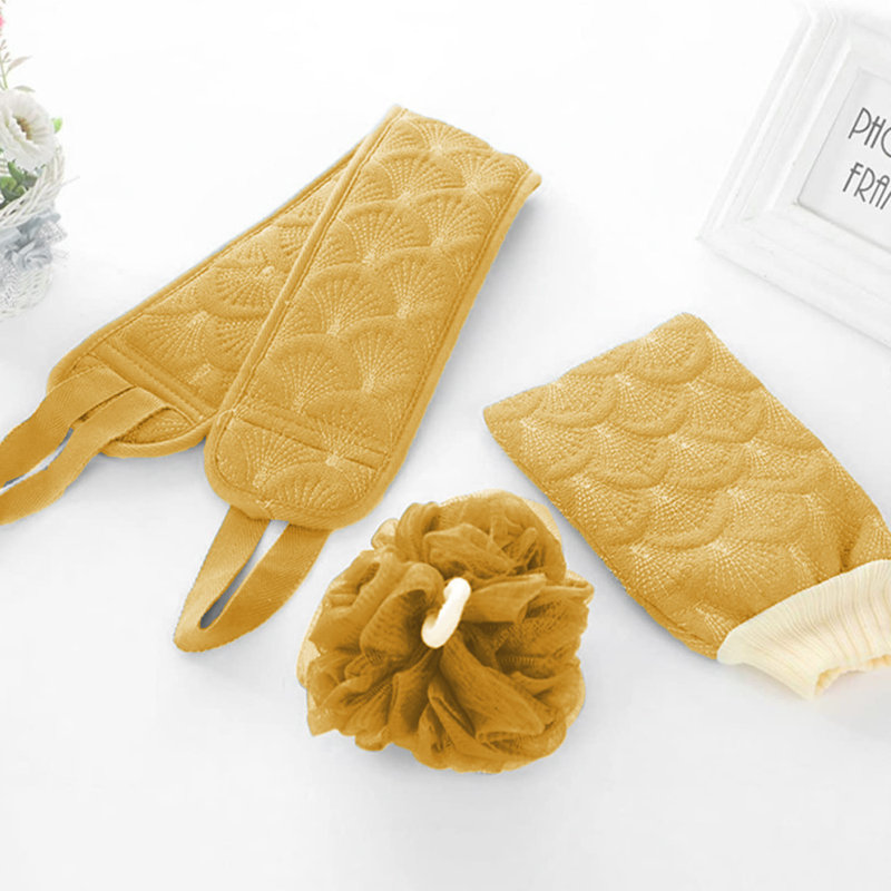 Bath Towel Exfoliating Set Of 3, Khaki