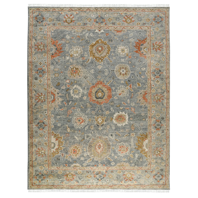 Tapis oriental gris en laine noué à la main Bungalow Rose, Rectangle 2 pi x 3 pi
