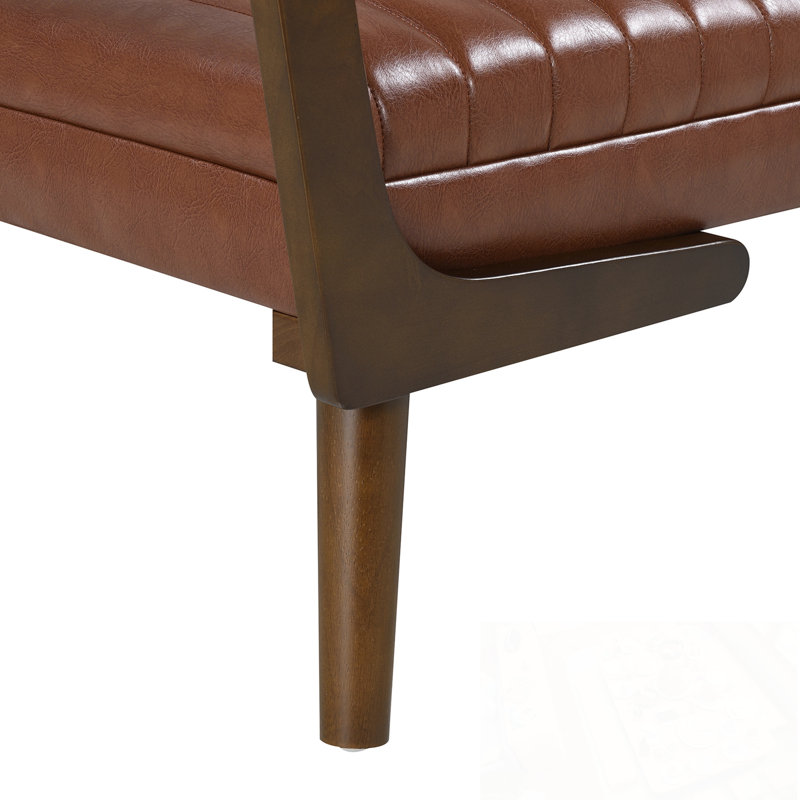 Banc en polyuréthane avec accoudoirs et pieds en bois, Brun