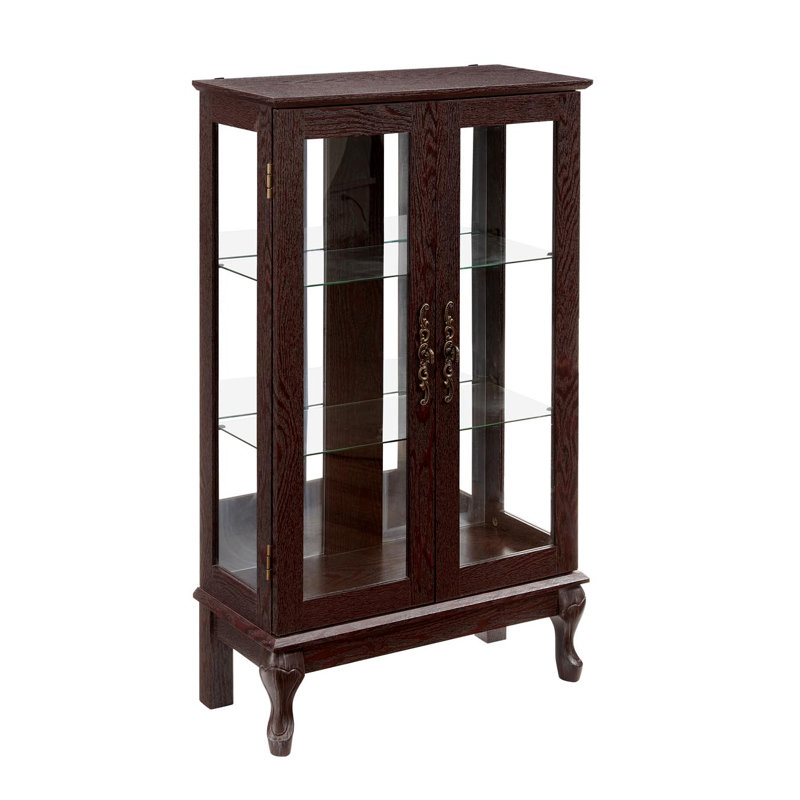 Glass Cabinet with Tempered Glass Doors with Adjustable Shelves, Cherry