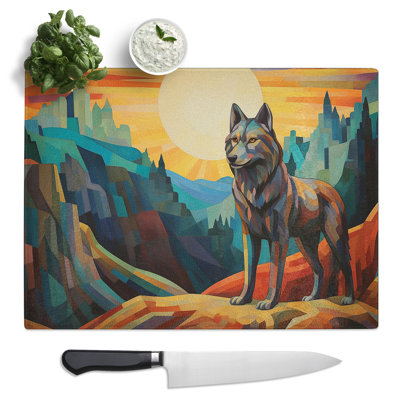 Wolf Art Deco  Glass Chopping Board
