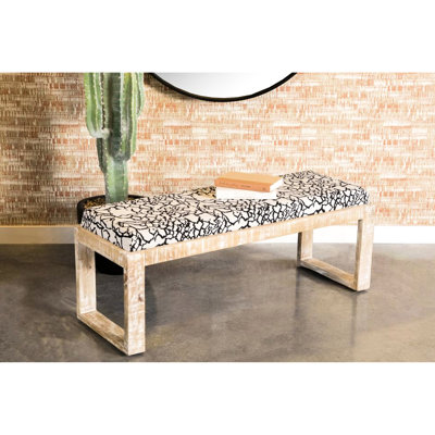 Banc d'appoint rembourré de mousse avec assise en bois noir et blanc à assise rustique