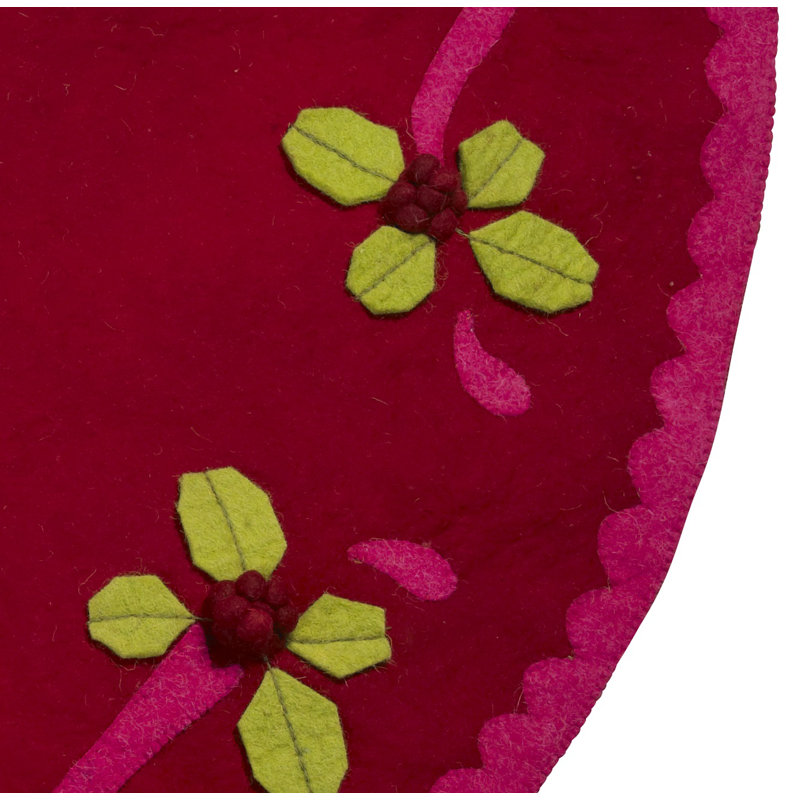 Pink and Red Holly Tree Skirt- Hand felted Wool-60"