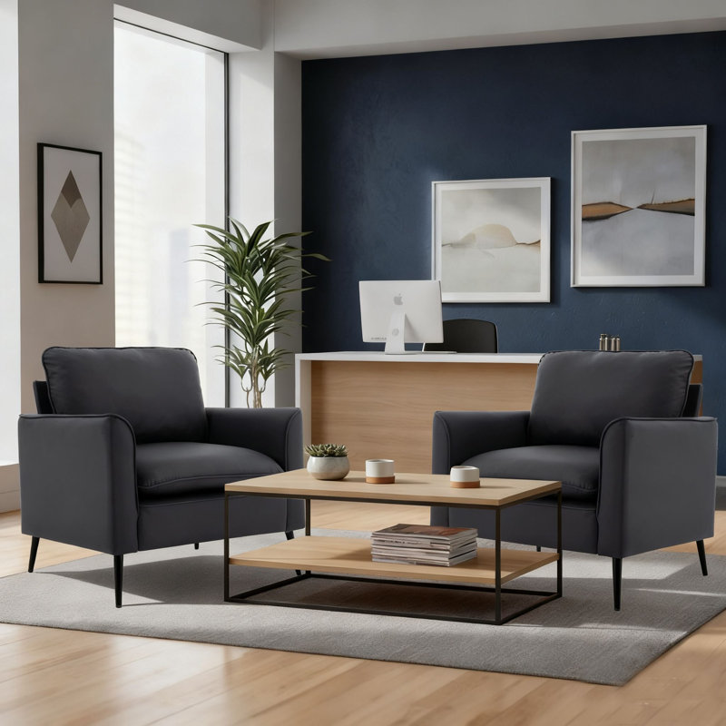 Ensemble de 2 chaises d'appoint modernes en similicuir, chaises de réception rembourrées avec pieds en métal noir pour le salon et la zone de réception