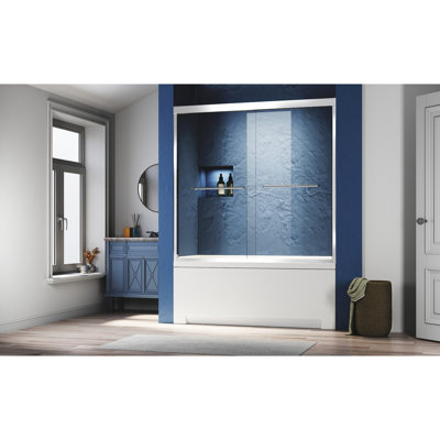 Porte de baignoire semi - double coulissante en verre 56 60 po L 62 po, verre trempé transparent épais, poignées en acier inoxydable 304, rail supérieur épaissi de mise à niveau, rouille unie, teinté, rouleaux intégrés lisses, rond à 100%