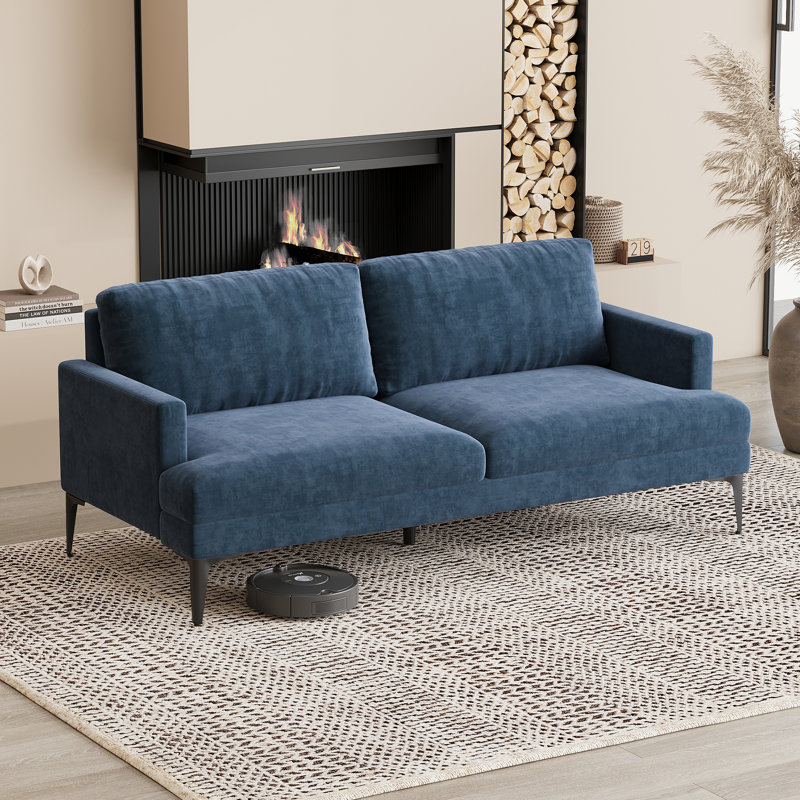 Canapé-causeuse avec repose-tête ajustable Petit canapé rembourré ergonomique à 3 places de 76 po avec coussins amovibles et structure en bois robuste pour la chambre à coucher, le bureau ou un appartement - bleu