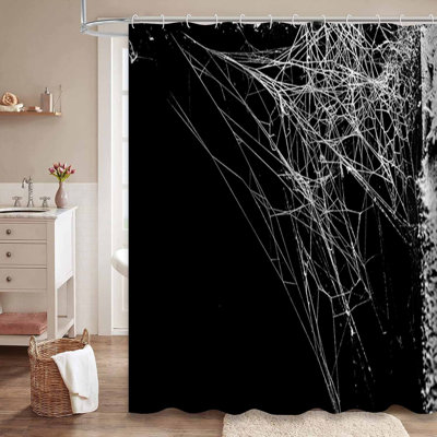 Triangle Horror Spider Horizontal Black Shower Curtain with 12 Hooks