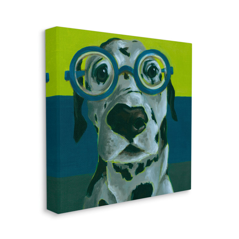 «Au-585», toile «Drôle de chien Dalmatien, lunettes sur toile» par Jennifer Rutledge, peinture, H 17 po x l 17 po x P 1,5 po