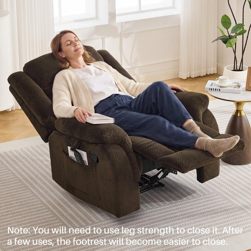 39.3" Wide Modern Plush Heated Massage Manual Recliner, Brown