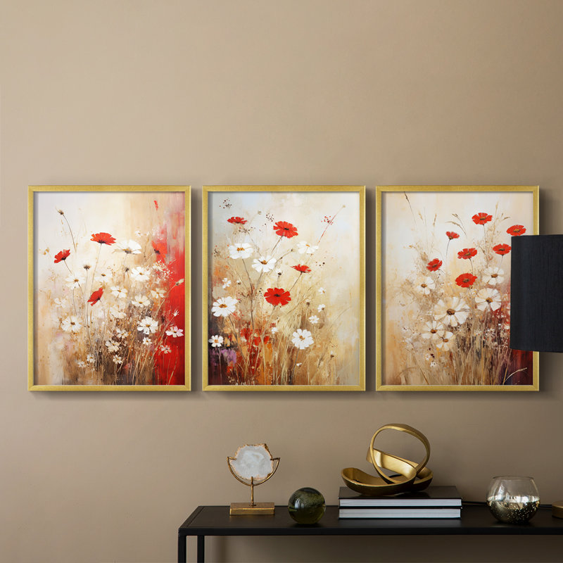 Étude florale série C - ensemble de 3 estampes numériques encadrées - prêt à