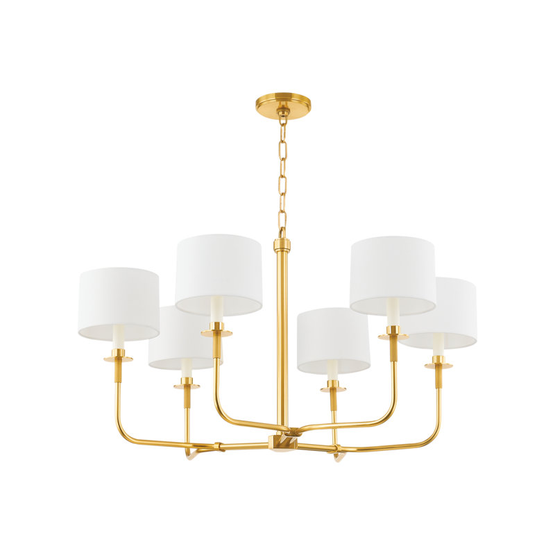 Paramus 6 Light Chandelier, Antique Brass