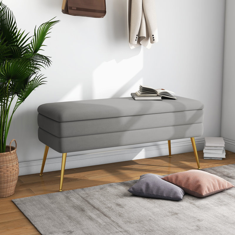 Repose-pieds avec rangement Jangbir, Velours gris