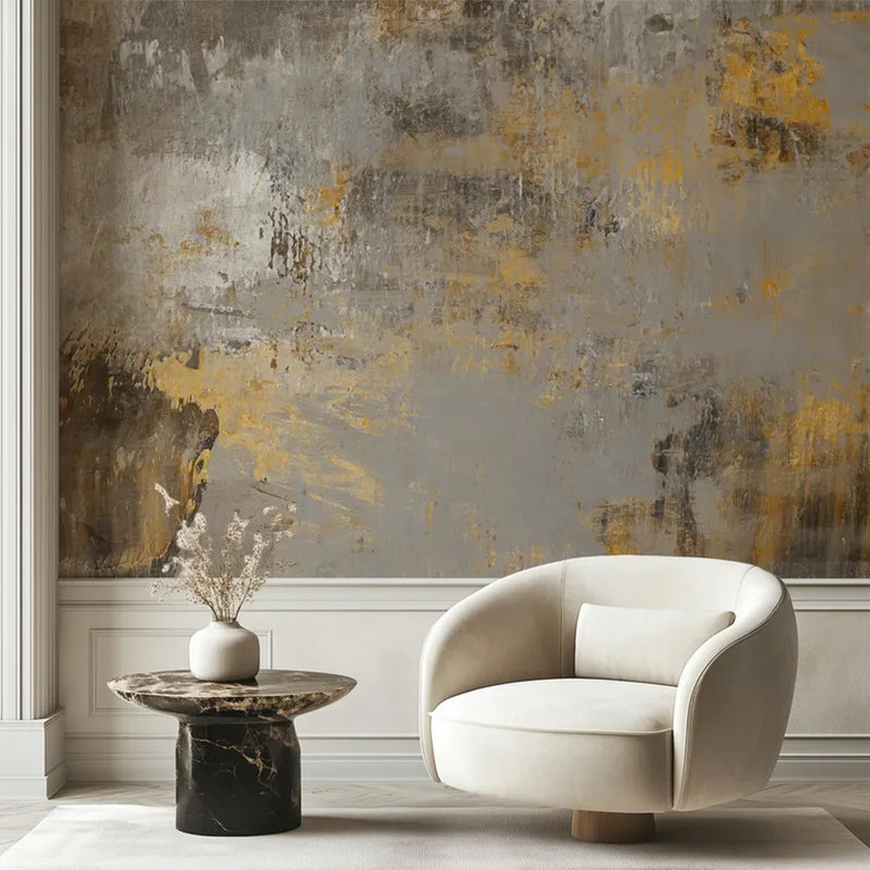 Gray Gold Abstract Concrete Wall Mural, 204" L x 114" W