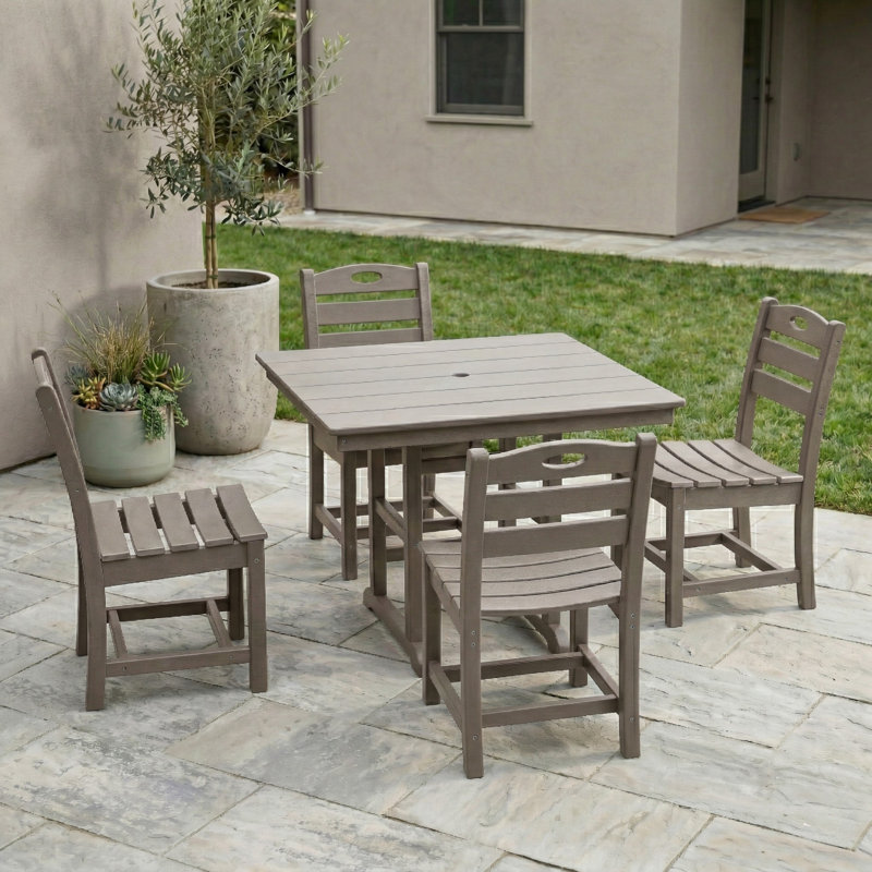 Ensembles de salle à manger de patio peu encombrants, Hdpe 5 pièces rustique pour terrasse
