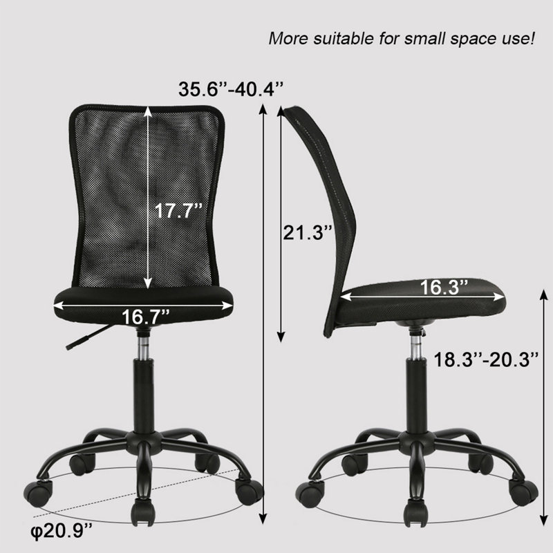 Task Chair Office Chair Desk Chair Mesh Computer Chair Height Adjustable Swivel Rolling Armless Ergonomic, Black