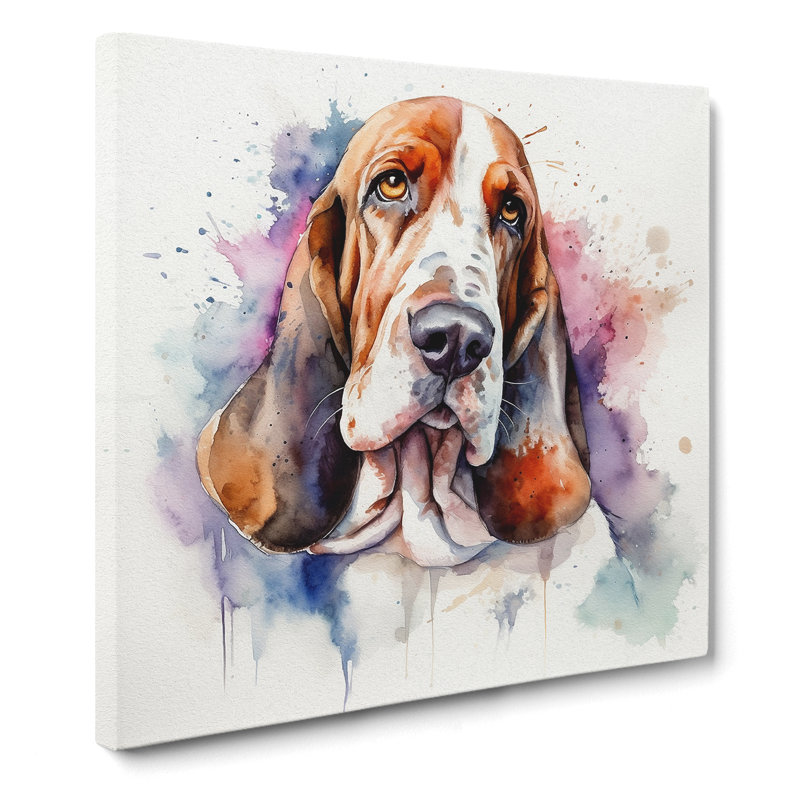 Basset Hound Watercolour No.2 - Wrapped Canvas, 50cm H x 50cm W x 3cm D