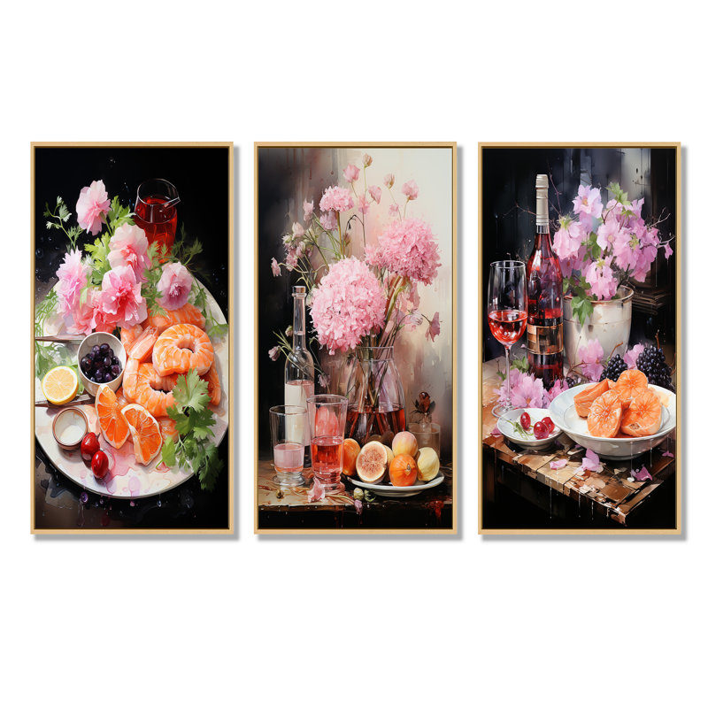 «French Fruit and Blooms Culinaire Transcendence - International Cuisine», ensemble de 3 reproductions d'art sur toile