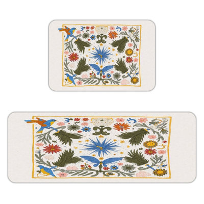 Ensemble de 2 tapis colorés pour oiseaux et fleurs