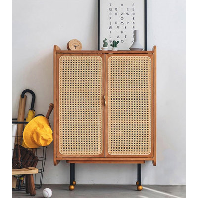 Armoire à chaussures moderne et minimaliste en rotin de bois massif