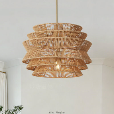 17.3" Hand‑Woven Rustic Wicker Rattan Pendant Light, Seagrass Ceiling Chandelier for Dining Room, Living Room, Bedroom & Farmhouse Kitchen