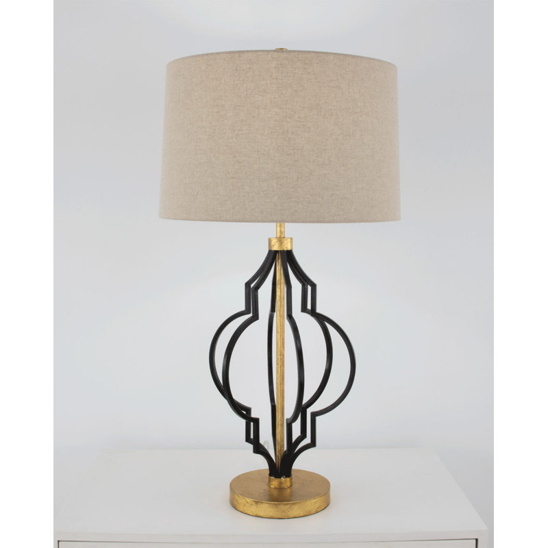 Luna Table Lamp, Black/Gold Leaf, Off White