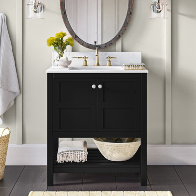 Krish 30'' Single Bathroom Vanity with Engineered Marble Top