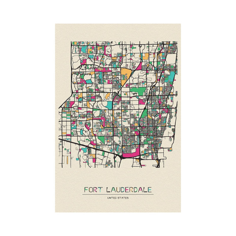 Fort Lauderdale, Florida Map by Ayse Deniz Akerman - Wrapped Canvas Gallery-Wrapped Canvas Giclée