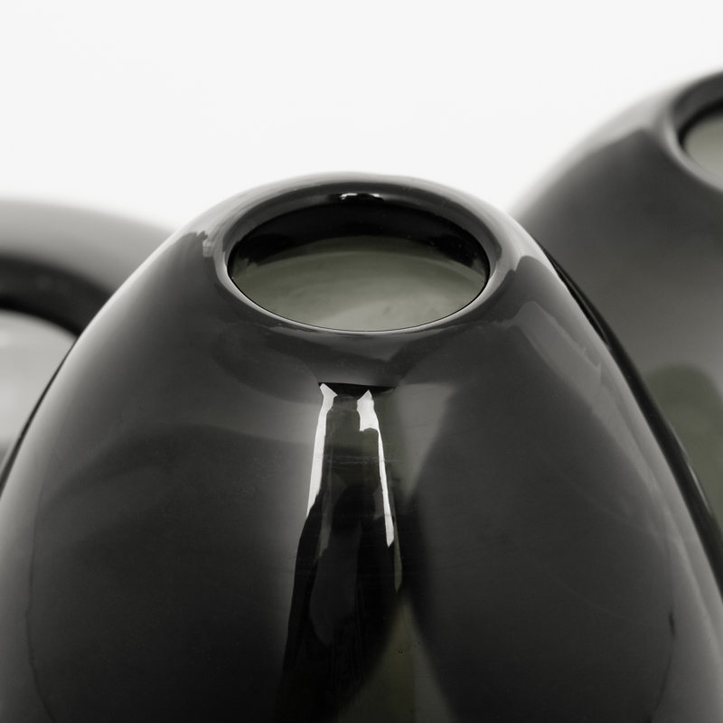 Cecile 3-Piece Hand-Blown Glass Vase Set (Black), Black