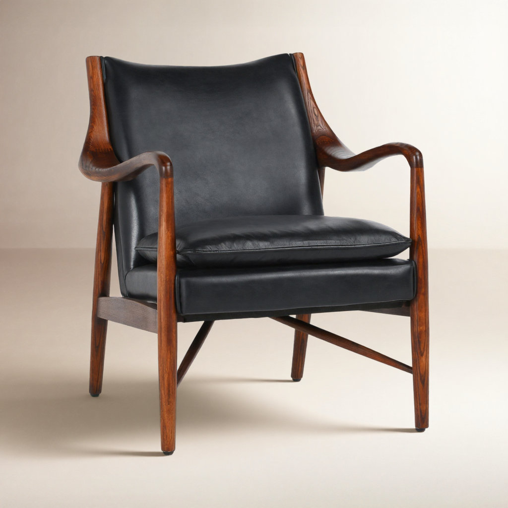 Kiannah Genuine Leather Accent Chair, Black Genuine Leather