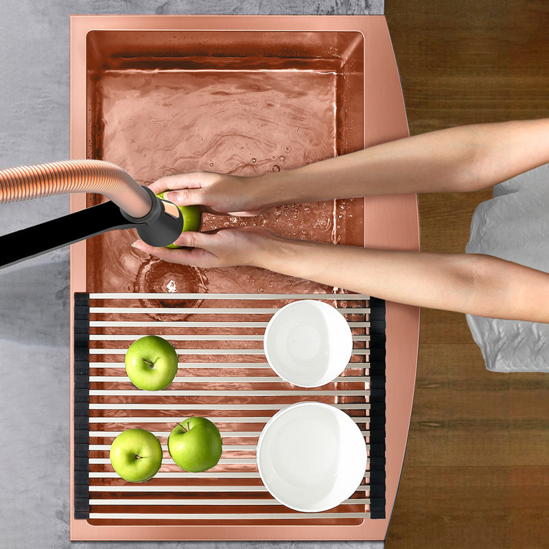33'' L Single Bowl Stainless Steel Kitchen Sink, Farmhouse Deep Sink, Rose Gold