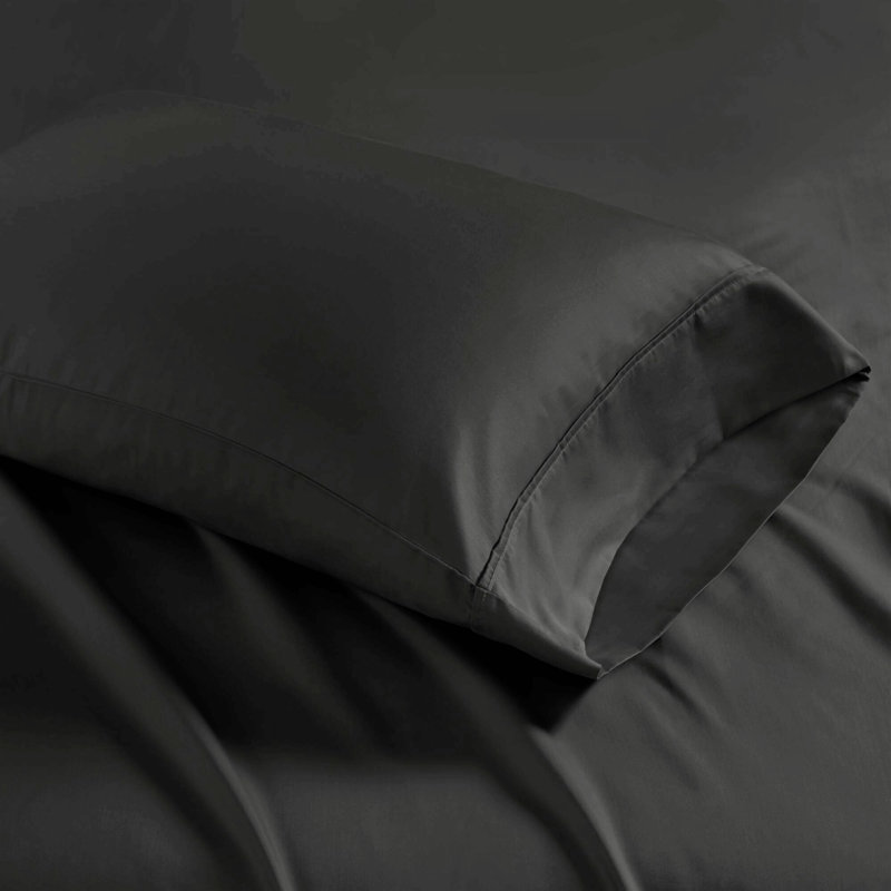 4 Piece Cotton Blend Sateen Sheet Set Black Queen