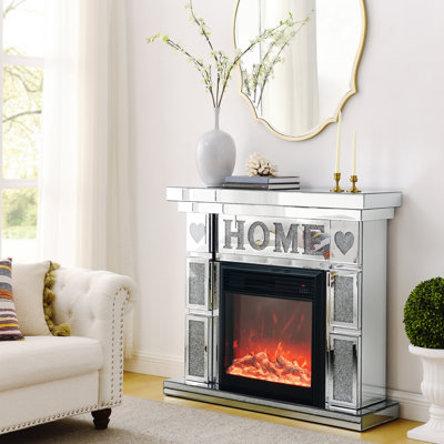 Meuble télé innovant en acrylique avec miroir et foyer au diamant, alliant style, fonctionnalité et chaleur pour votre maison
