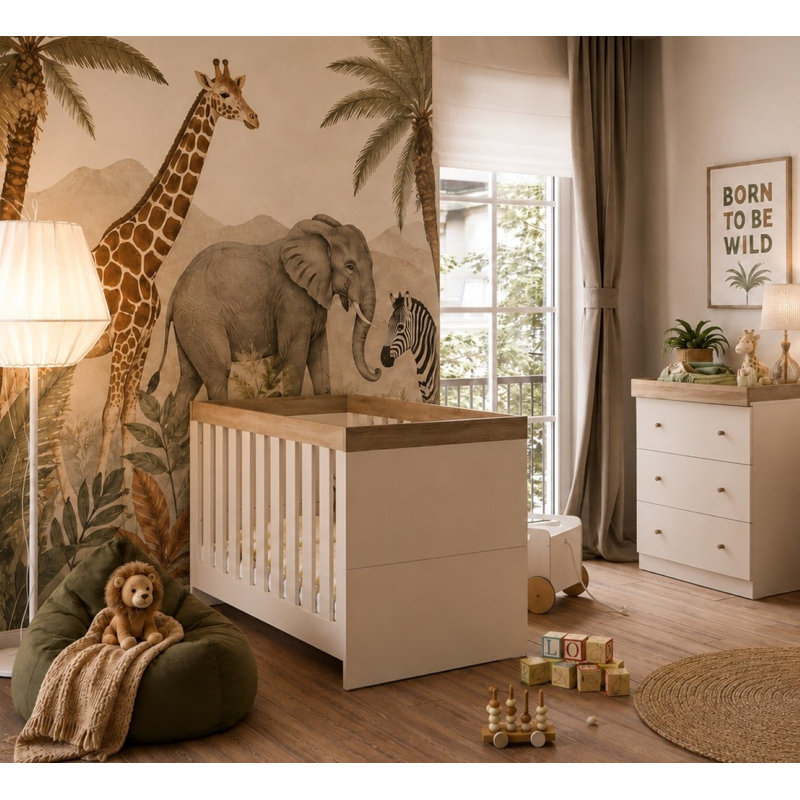 Little Acorns Burlington Cot Bed - Cashmere & Truffle /Grey Oak - 140 x 70cm, Cashmere/Truffle Oak
