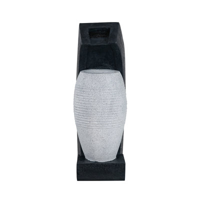 10X8.1X23.4" Black And White Water Fountain With Vase Design, With Light And Pump, For Indoor And Outdoor