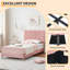 Structure de lit simple, lit plateforme tapissier avec tête de lit, sans sommier, sans bruit-125968835