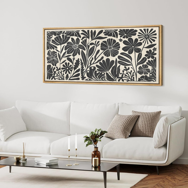Abstrait botanique noir et blanc abstrait botanique, H 30 po x l 60 po, Naturel