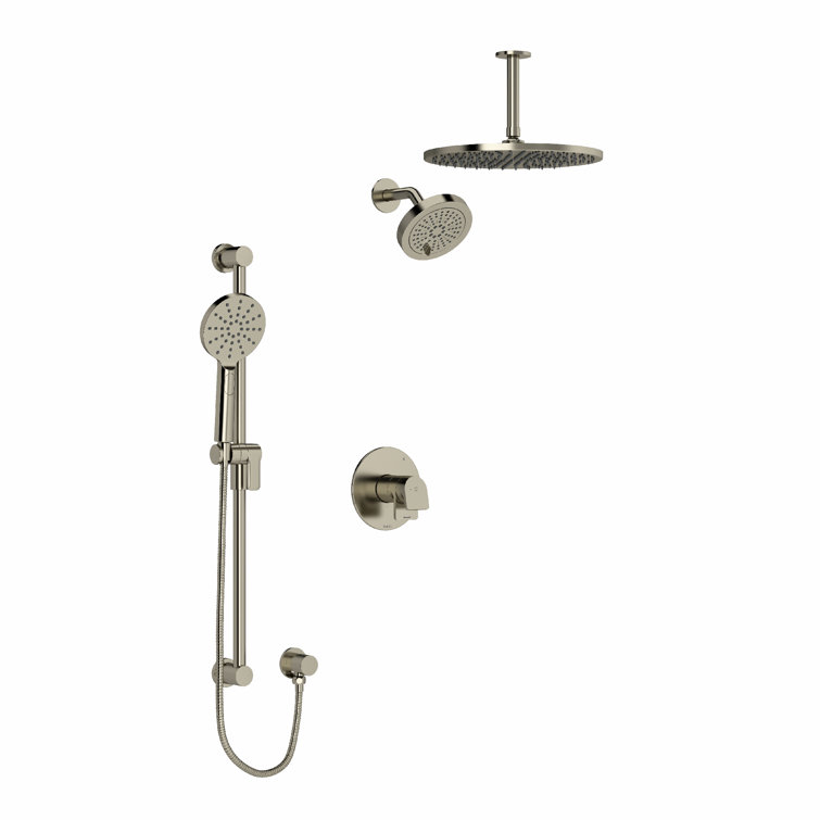 Ode 0.5" Thermostatic And Pressure Balance 3 Function System With Integrated Volume Control Featuring Rain Showerhead, Tub Spout And Multi-Function Handshower