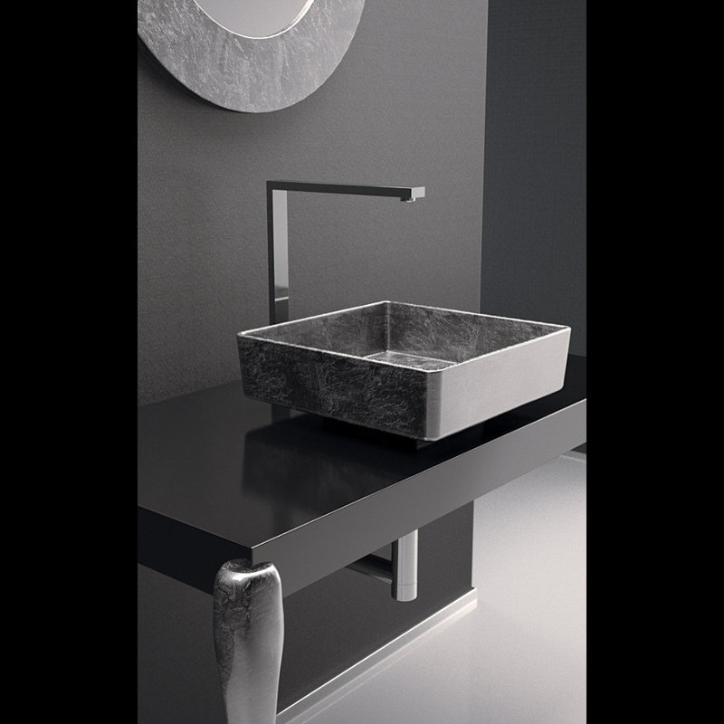 Maestro Bath 15.7'' Polymer Square Bathroom Sink, Silver Leaf