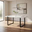 Alz Dining Table, 66 Inch White High Gloss Top, Modern Sleek Black Frame