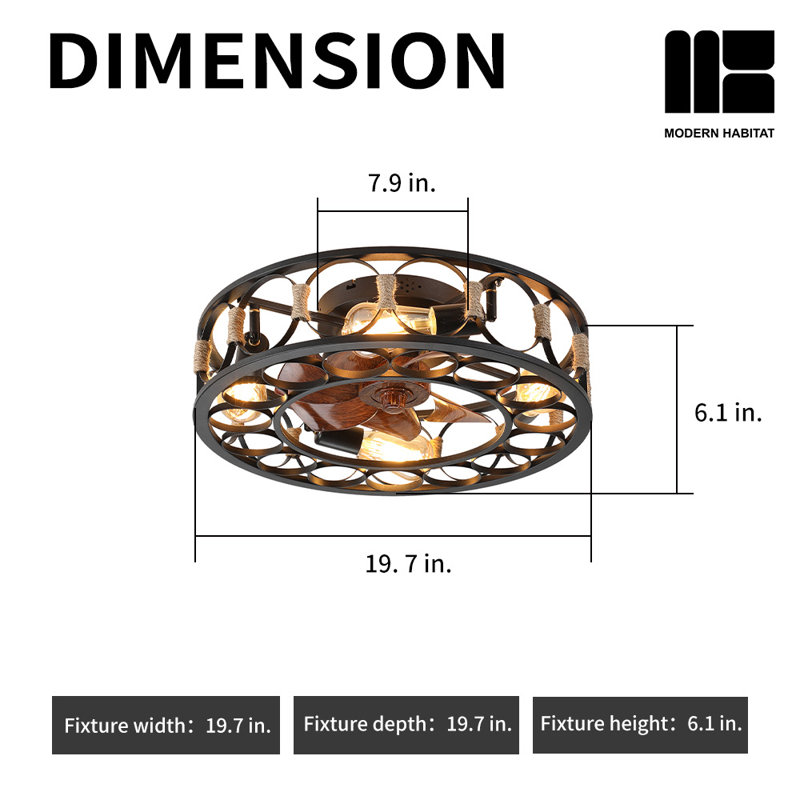 19.7'' Ceiling Fan with Light Kit, Beige