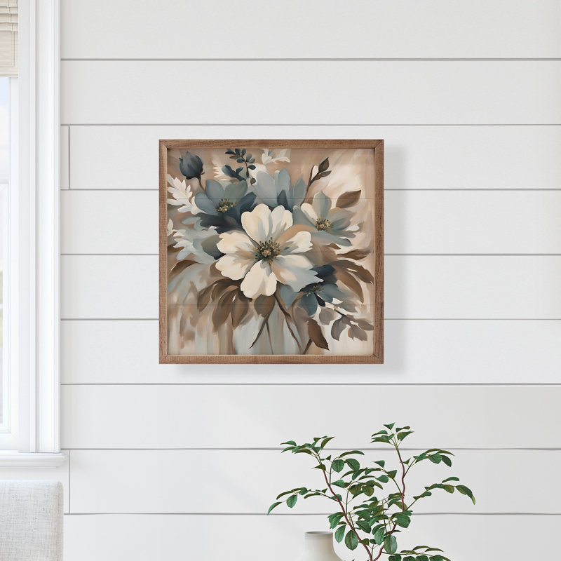 Présentoir floral bleu et brun clair