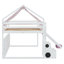 Lit mezzanine en bois pleine grandeur en forme de maison avec tente, naturel et beige-106736238-106736237